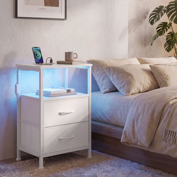 Sada 2 nočních stolků s LED osvětlením a nabíjecí stanicí LGSB35202W102
