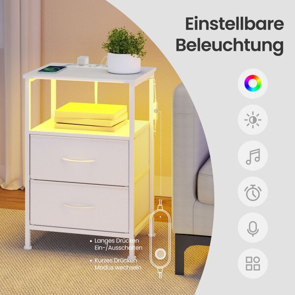 Sada 2 nočních stolků s LED osvětlením a nabíjecí stanicí LGSB35202W102