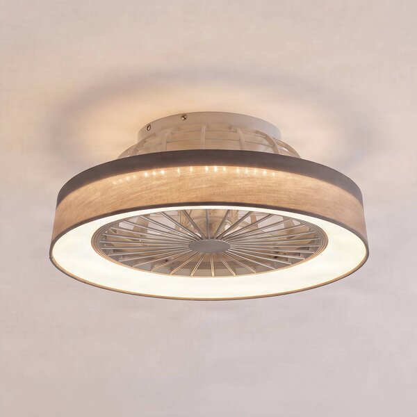 Lindby Stropní ventilátor Mace s LED osvětlením, šedý, Ø 47 cm, tichý,, stmívatelný, Hliník / šedá / zinek, Obývací pokoj / jídelna, Plast, Moderní