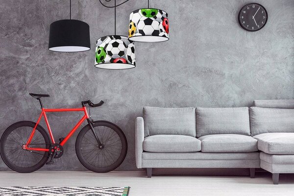 Dětské závěsné svítidlo Soccer Spider, 3x textilní stínítko se vzorem (mix 6 barev), (výběr ze 2 barev konstrukce)