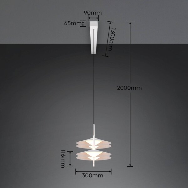 Trio Lighting LED závěsné světlo Amalo, matná bílá, délka 146 cm, 4 žárovky, stmívatelný, Bílá / opál, Obývací pokoj / jídelna, kov, Moderní
