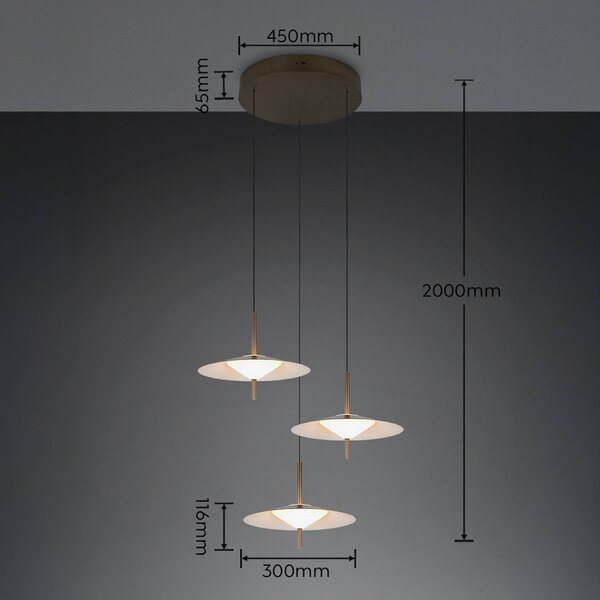 Trio Lighting LED závěsné světlo Amalo, platinová, Ø 67 cm, kov, 3 žárovky, stmívatelný, Hliník / šedá / zinek, Obývací pokoj / jídelna, kov, Moderní