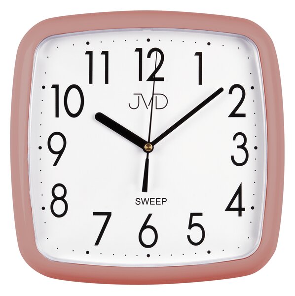 Metalické hranaté nástěnné hodiny JVD sweep HP615.18 ROSE (netikající tiché hodiny)