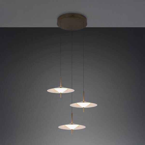 Trio Lighting LED závěsné světlo Amalo, platinová, Ø 67 cm, kov, 3 žárovky, stmívatelný, Hliník / šedá / zinek, Obývací pokoj / jídelna, kov, Moderní
