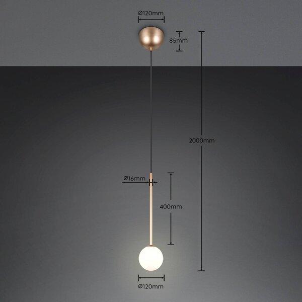 Trio Lighting Závěsné světlo Firano, zlatá, Ø 12 cm, kov, Mosaz / zlato, Obývací pokoj / jídelna, kov, Moderní