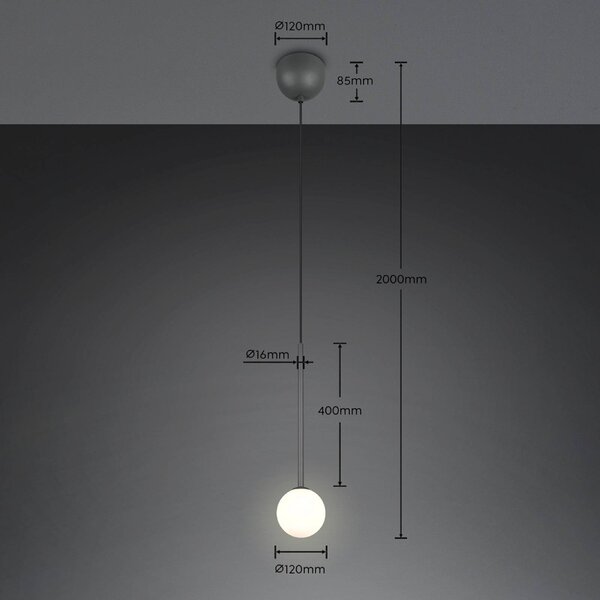Trio Lighting Závěsné světlo Firano, antracitová, Ø 12 cm, kov, Černá, Obývací pokoj / jídelna, kov, Moderní