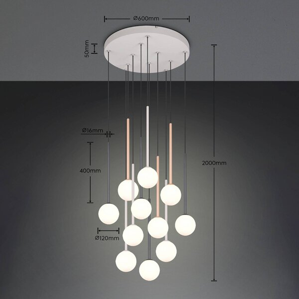 Trio Lighting Závěsné světlo Firano, barevné, Ø 66 cm, kov, 11ramenné, Vícebarevná, Obývací pokoj / jídelna, kov, Moderní