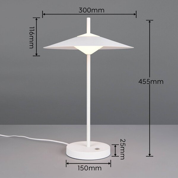 Trio Lighting LED stolní lampa Amalo, matná bílá, výška 46 cm, kov,, stmívatelný, Bílá / opál, Obývací pokoj / jídelna, kov, Moderní