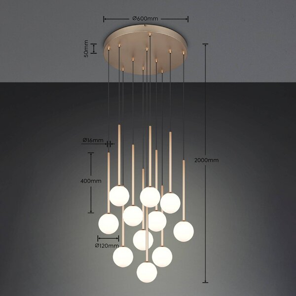 Trio Lighting Závěsné světlo Firano, zlatá, Ø 66 cm, kov, 11ramenná, Mosaz / zlato, Obývací pokoj / jídelna, kov, Moderní