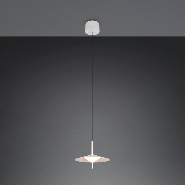 Trio Lighting Závěsné světlo Amalo, matná bílá, Ø 30 cm, kov,, stmívatelný, Bílá / opál, Obývací pokoj / jídelna, kov, Moderní