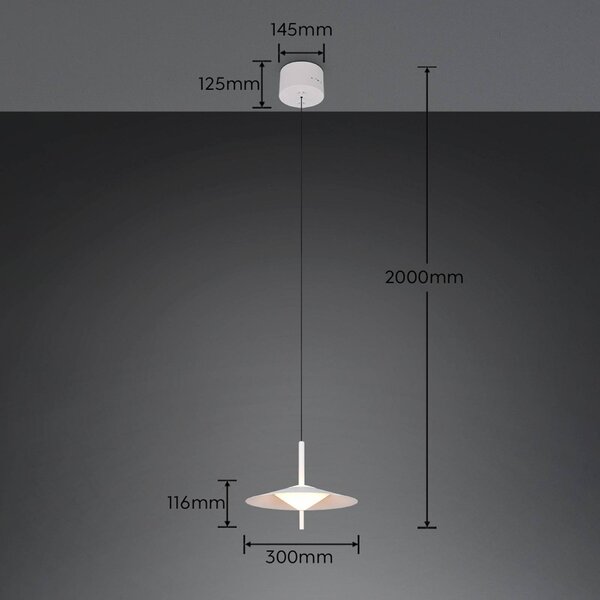 Trio Lighting Závěsné světlo Amalo, matná bílá, Ø 30 cm, kov,, stmívatelný, Bílá / opál, Obývací pokoj / jídelna, kov, Moderní