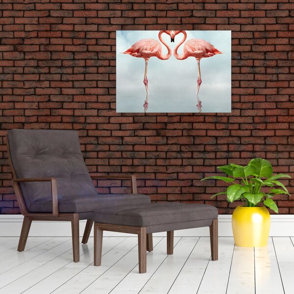 Skleněný obraz dvou plameňáků (70x50 cm)