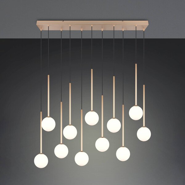 Trio Lighting Závěsné světlo Firano, zlatá, délka 129 cm, kov, 11ramenná., Mosaz / zlato, Obývací pokoj / jídelna, kov, Moderní