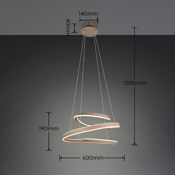 Trio Lighting LED závěsné světlo Arlington, béžová, délka 80 cm, kov,, stmívatelný, Krémová / jantar, Obývací pokoj / jídelna, kov, Moderní