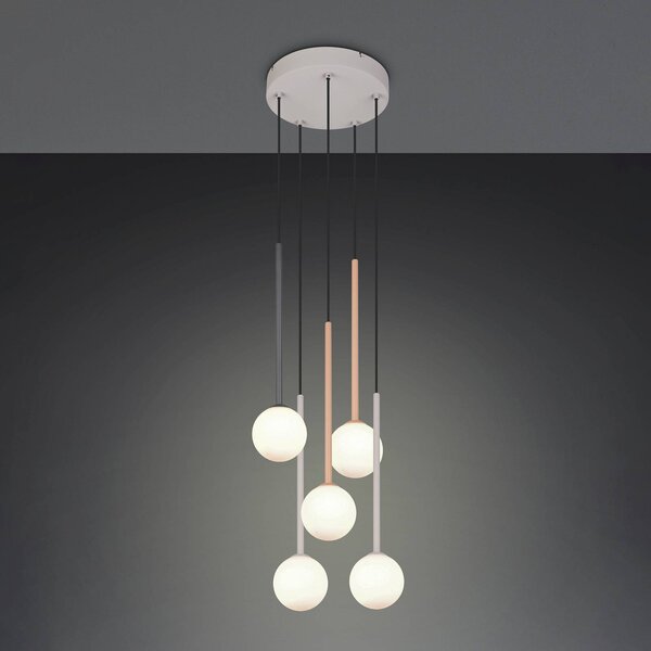 Trio Lighting Závěsné světlo Firano, barevné, Ø 36 cm, kov, 5ramenné, Vícebarevná, Obývací pokoj / jídelna, kov, Moderní