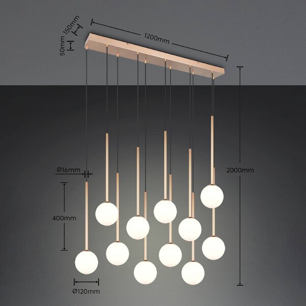 Trio Lighting Závěsné světlo Firano, zlatá, délka 129 cm, kov, 11ramenná., Mosaz / zlato, Obývací pokoj / jídelna, kov, Moderní
