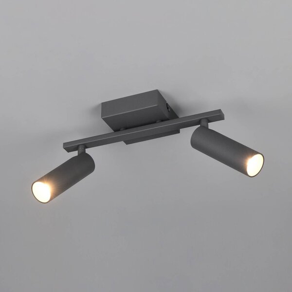 Trio Lighting Stropní bodové světlo Dara, délka 28 cm, antracitová barva, kov, 2křídlý., Černá, Obývací pokoj / jídelna, kov, Moderní