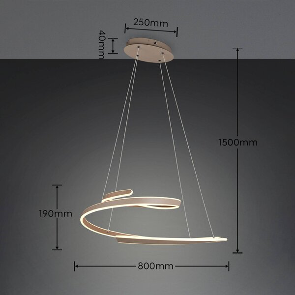 Trio Lighting LED závěsné světlo Arlington, béžová, délka 80 cm, kov,, stmívatelný, Krémová / jantar, Obývací pokoj / jídelna, kov, Moderní