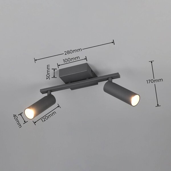 Trio Lighting Stropní bodové světlo Dara, délka 28 cm, antracitová barva, kov, 2křídlý., Černá, Obývací pokoj / jídelna, kov, Moderní