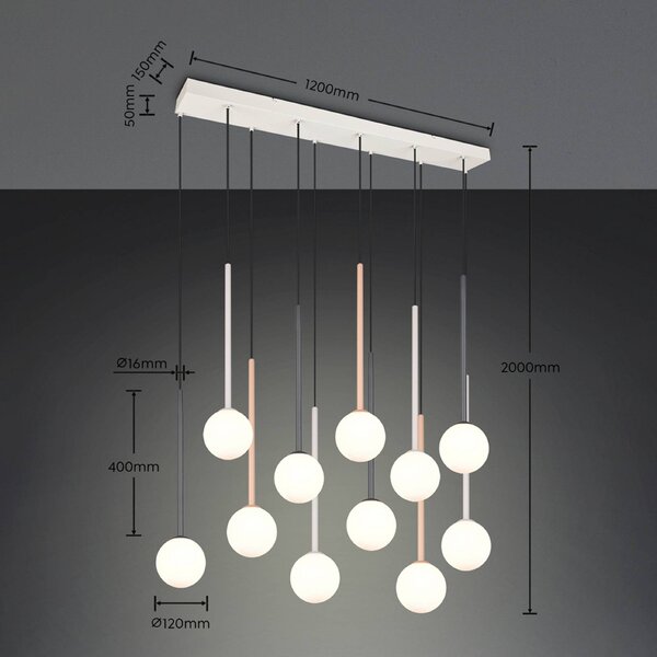 Trio Lighting Závěsné světlo Firano, barevné, délka 129 cm, kov, 11ramenné., Vícebarevná, Obývací pokoj / jídelna, kov, Moderní