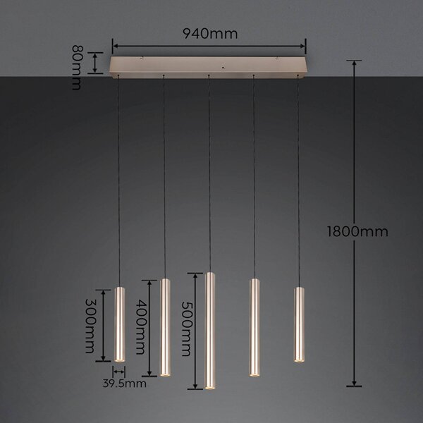 Trio Lighting LED závěsné světlo Arimato, délka 94 cm, krémově zbarvený kov,, Krémová / jantar, Obývací pokoj / jídelna, kov, Moderní