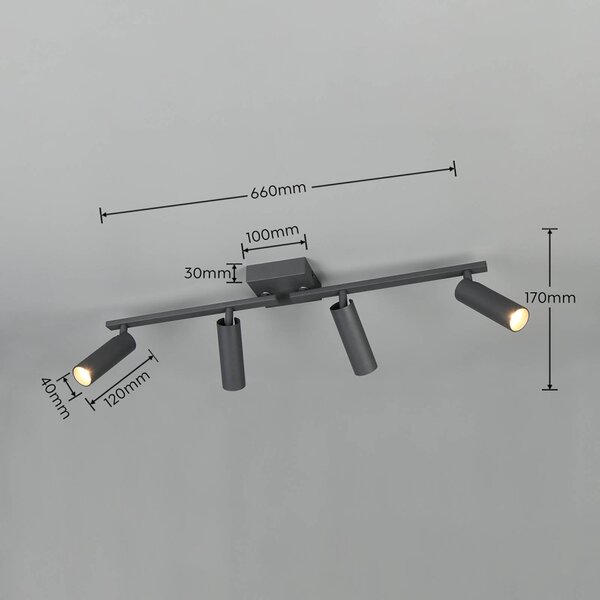 Trio Lighting Stropní bodové světlo Dara, délka 66 cm, antracitová barva, kov, 4ramenný, Černá, Obývací pokoj / jídelna, kov, Moderní