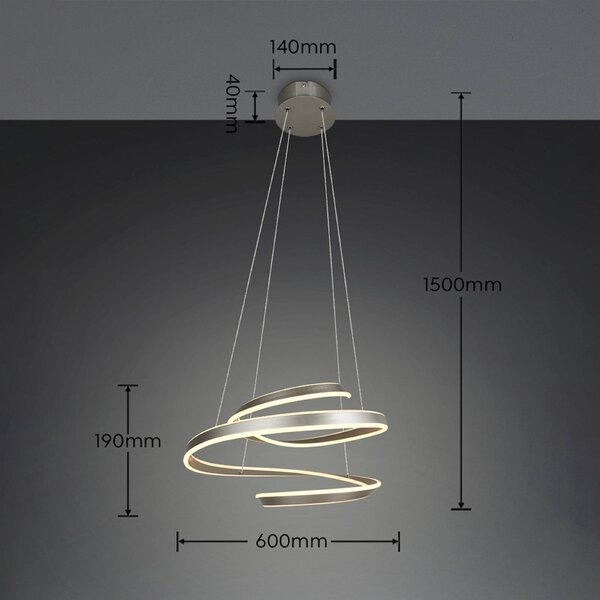Trio Lighting LED závěsné světlo Arlington, matný nikl, délka 80 cm, kov,, stmívatelný, Hliník / šedá / zinek, Obývací pokoj / jídelna, kov, Moderní