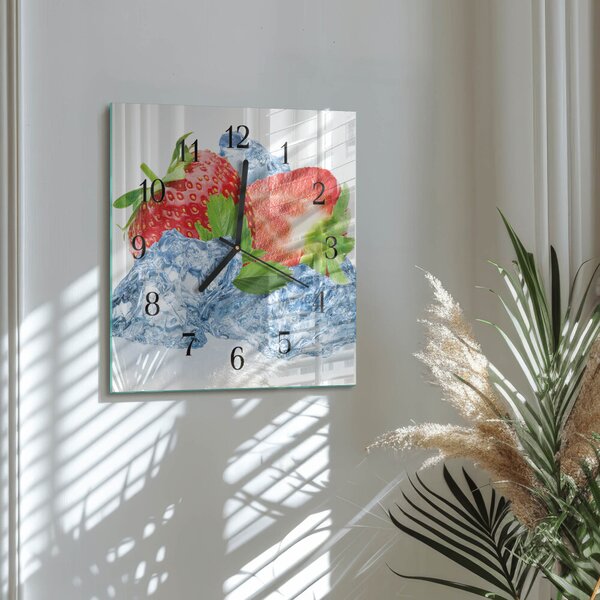 Skleněné hodiny na stěnu Jahodová zmrzlina zskc-30x30-00179748