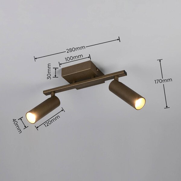 Trio Lighting Stropní bodové světlo Dara, délka 28 cm, platinová barva, kovový, 2ramenný., Hliník / šedá / zinek, Obývací pokoj / jídelna, kov, Moderní