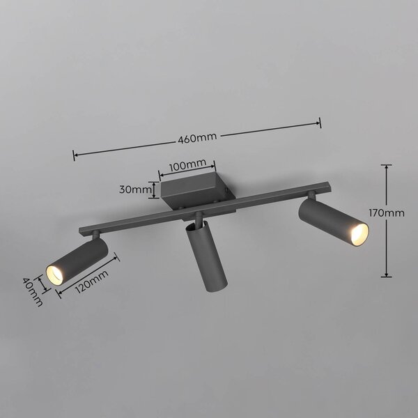 Trio Lighting Stropní bodové světlo Dara, délka 46 cm, antracitová barva, kov, 3ramenný, Černá, Obývací pokoj / jídelna, kov, Moderní