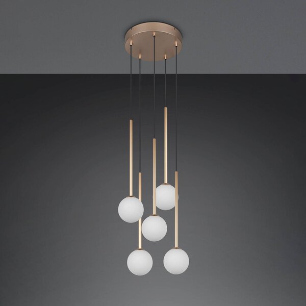 Trio Lighting Závěsné světlo Firano, zlatá, Ø 36 cm, kov, 5ramenná, Mosaz / zlato, Obývací pokoj / jídelna, kov, Moderní
