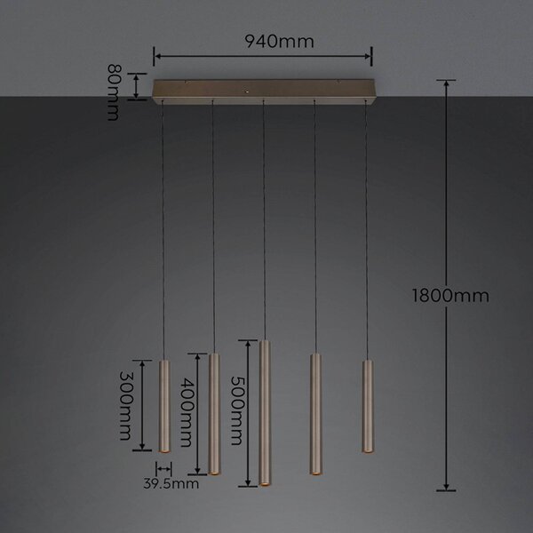 Trio Lighting LED závěsné světlo Arimato, délka 94 cm, platinově zbarvený kov,, Hliník / šedá / zinek, Obývací pokoj / jídelna, kov, Moderní