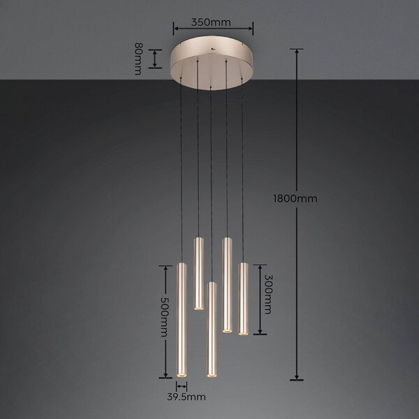 Trio Lighting LED závěsné světlo Arimato, Ø 35 cm, krémová barva, kov,, Krémová / jantar, Obývací pokoj / jídelna, kov, Moderní