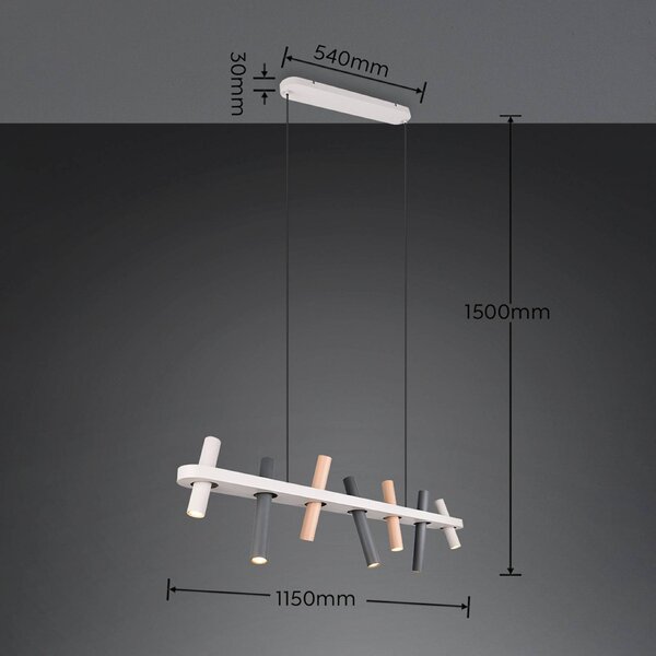 Trio Lighting Závěsné světlo Terloa, barevné, délka 115 cm, kovová, 7ramenná, Vícebarevná, Obývací pokoj / jídelna, kov, Moderní