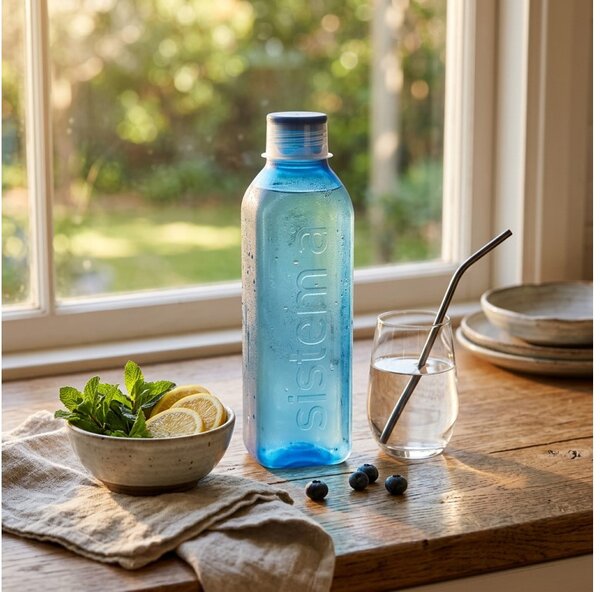 Sistema Hranatá láhev se šroubovacím víčkem Hydrate Square 1 l, modrá