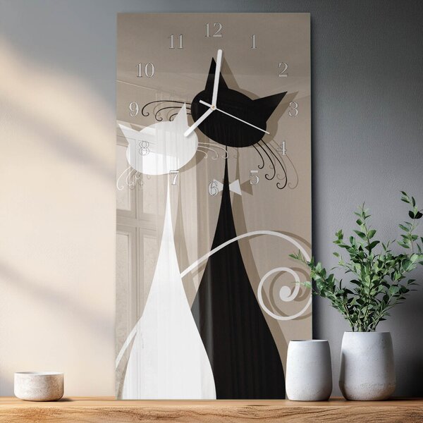 Skleněné hodiny vertikální Kočky zsppb-30x60-00057524