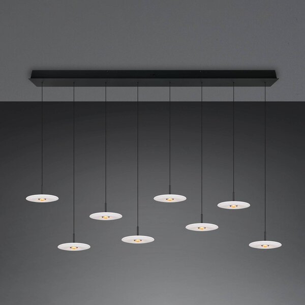 Trio Lighting LED závěsné světlo Sirena, bílá, délka 167 cm, sklo, 8žárovková, stmívatelný, Bílá / opál, Obývací pokoj / jídelna, kov
