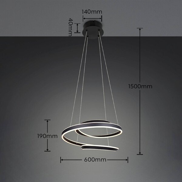 Trio Lighting LED závěsné světlo Arlington, matná černá, délka 80 cm, kov,, stmívatelný, Černá, Obývací pokoj / jídelna, kov, Moderní