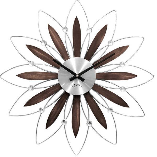 Designové paprskovité dřevěné stříbrné hodiny LAVVU CRYSTAL Flower LCT1110 (POŠTOVNÉ ZDARMA!!)