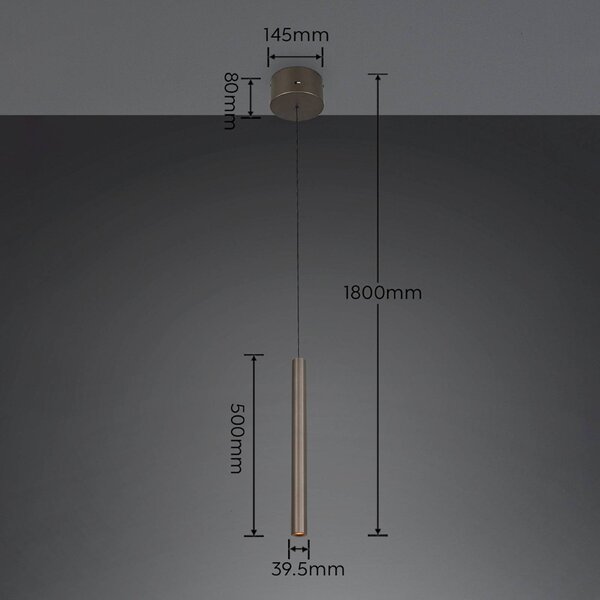 Trio Lighting LED závěsné světlo Arimato, Ø 4 cm, platinová barva, kov,, Hliník / šedá / zinek, Obývací pokoj / jídelna, kov, Moderní