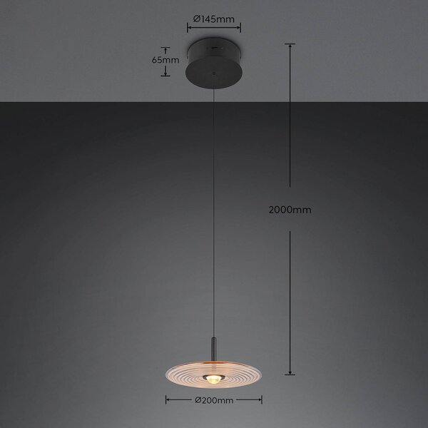 Trio Lighting Závěsné světlo Sirena, černá/jantarová, Ø 20 cm, sklo,, stmívatelný, Černá, Obývací pokoj / jídelna, kov