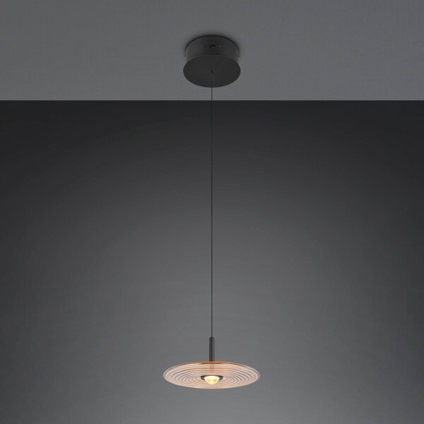 Trio Lighting Závěsné světlo Sirena, černá/jantarová, Ø 20 cm, sklo,, stmívatelný, Černá, Obývací pokoj / jídelna, kov