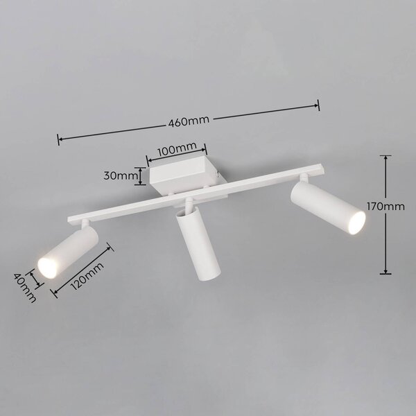 Trio Lighting Stropní bodové světlo Dara, délka 46 cm, šedý, kov, 3ramenný., Hliník / šedá / zinek, Obývací pokoj / jídelna, kov, Moderní