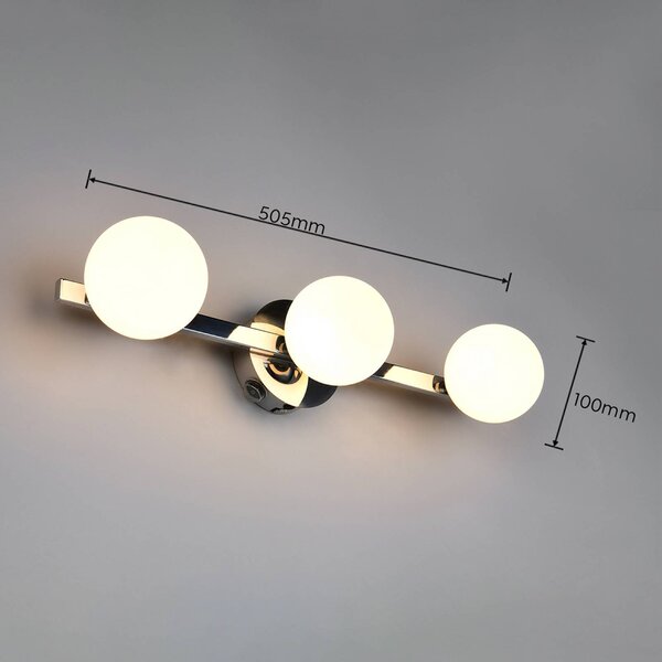 Trio Lighting Nástěnné světlo Alfio, šířka 50 cm, chromovaný kov/sklo, IP44, 3 žárovky, Chrom / stříbro, Koupelna, kov, Moderní