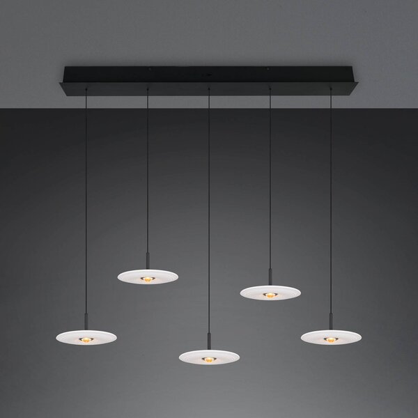 Trio Lighting LED závěsné světlo Sirena, bílá, délka 104 cm, sklo, 5 žárovek, stmívatelný, Bílá / opál, Obývací pokoj / jídelna, kov