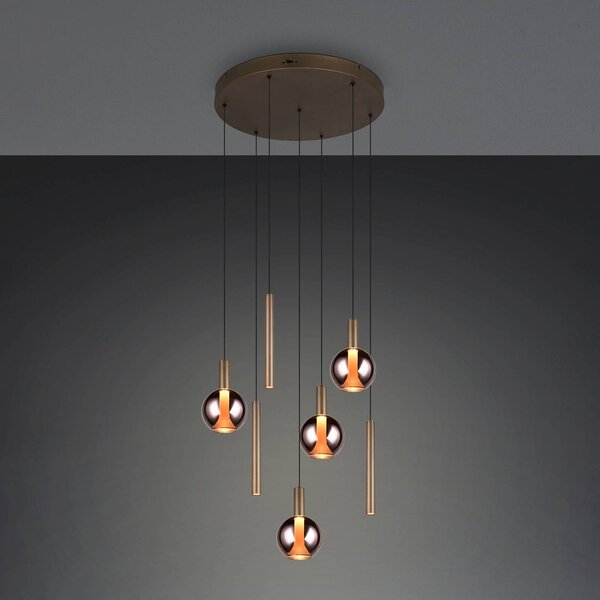 Trio Lighting LED závěsné světlo Melaro, Ø 59 cm, platinová, kov/sklo, 7 žárovek, stmívatelný, Hliník / šedá / zinek, Obývací pokoj / jídelna, kov