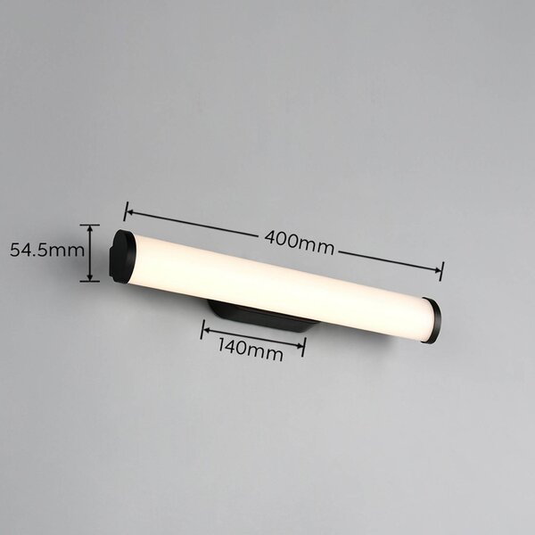 Trio Lighting LED nástěnné světlo Ernesto, černá, šířka 40 cm, 3 000 K, IP44, Černá, Koupelna, kov, Moderní