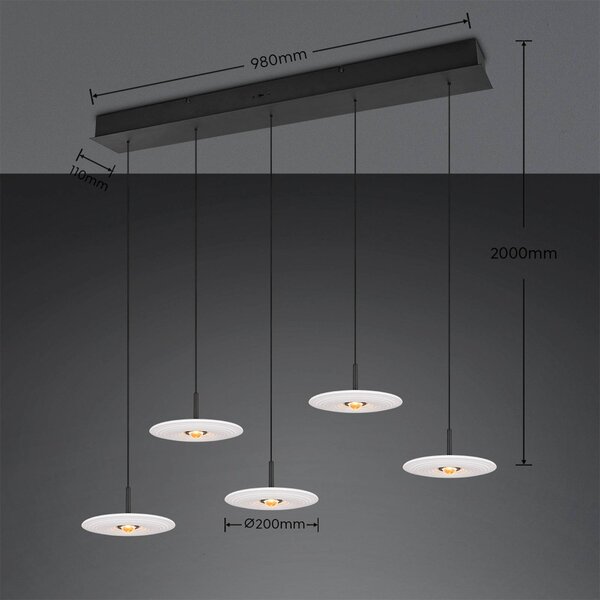 Trio Lighting LED závěsné světlo Sirena, bílá, délka 104 cm, sklo, 5 žárovek, stmívatelný, Bílá / opál, Obývací pokoj / jídelna, kov