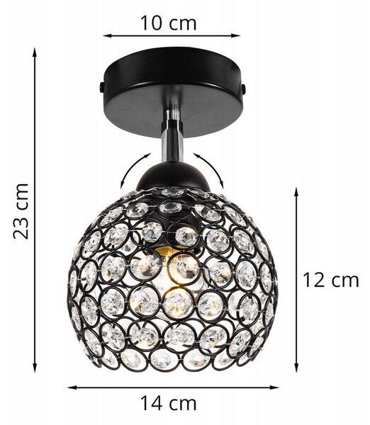 Bodové svítidlo Crystal, 1x černé křišťálové stínítko, (možnost polohování)