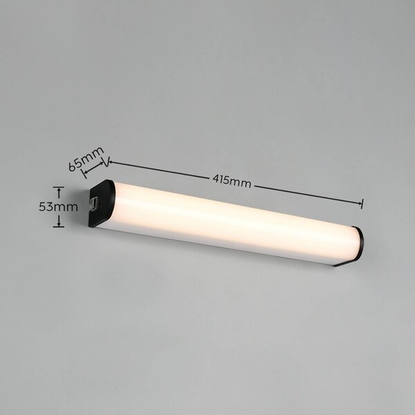 Trio Lighting LED nástěnné světlo Giacomo, šířka 41 cm, černá, kov, IP44, Černá, Koupelna, kov, Moderní